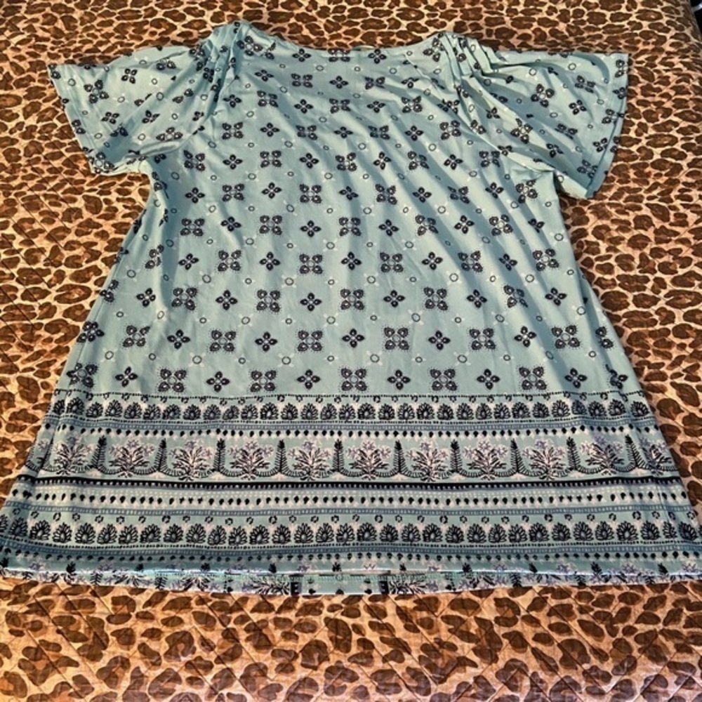 Boho Turquoise Flutter Sleeve Summer Blouse - Picture 2 of 7